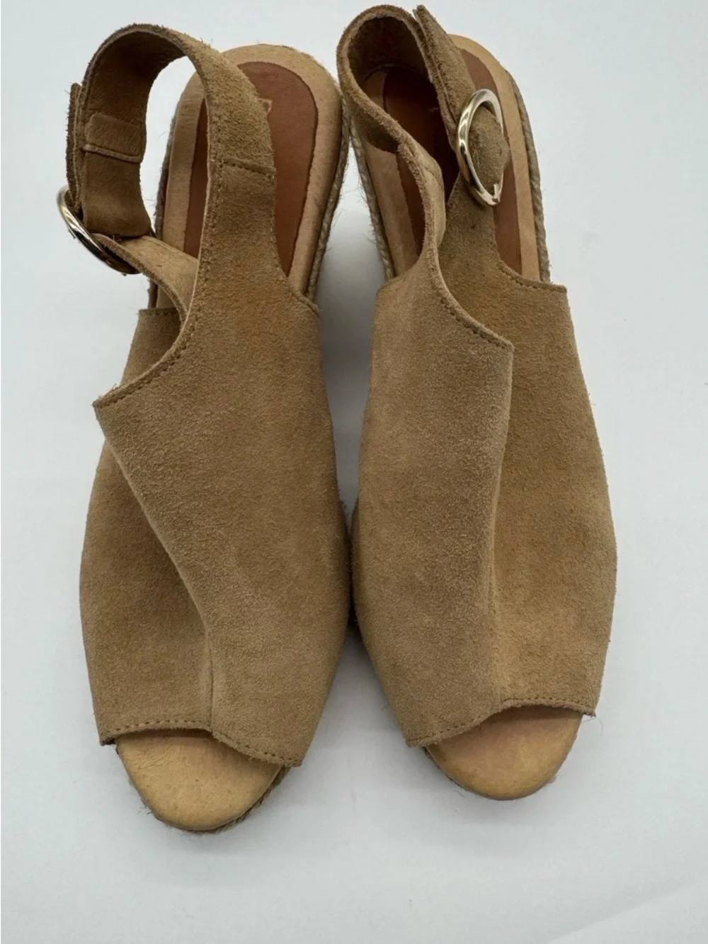 Patricia Green Tan Suede Espadrille Wedge Slingback Sandals 39